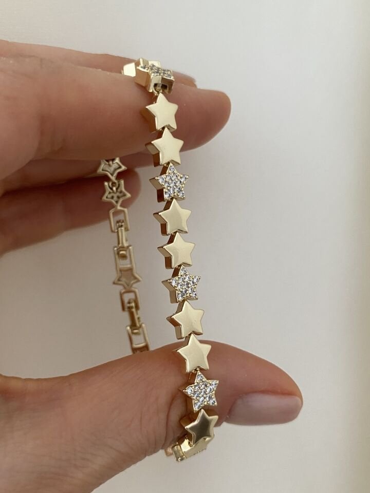 Sıralı Gömme Taşlı Plaka Yıldız Bileklik