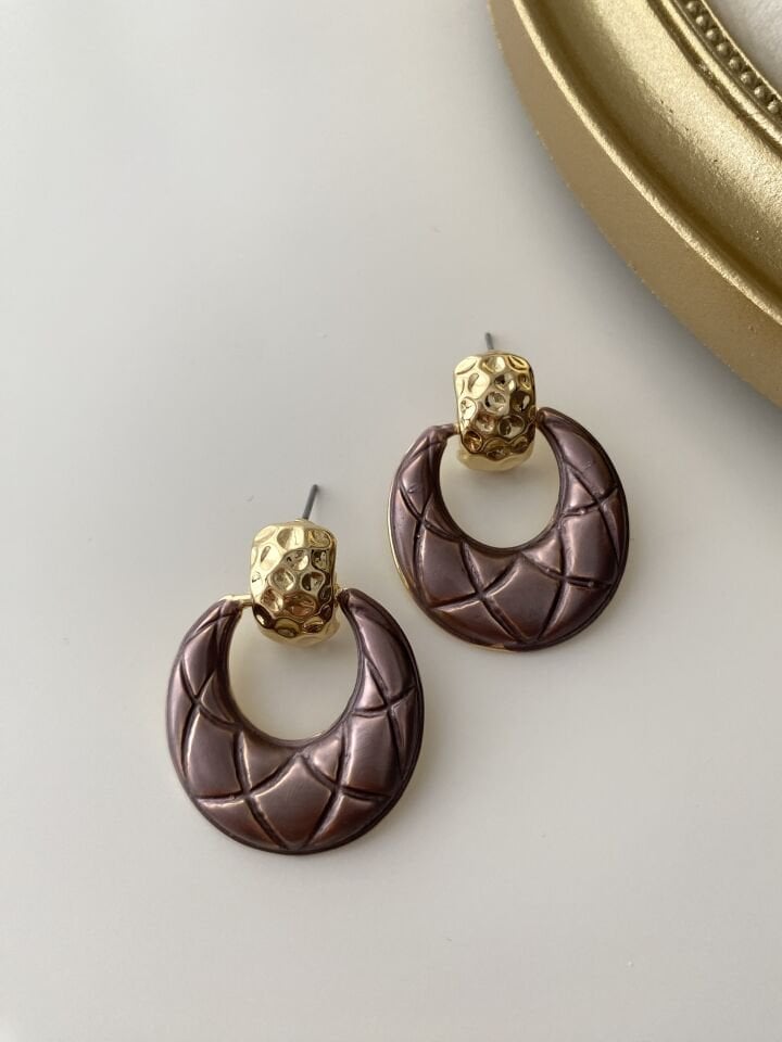 Sallantılı Gold Detaylı Mürdüm Vintage Küpe