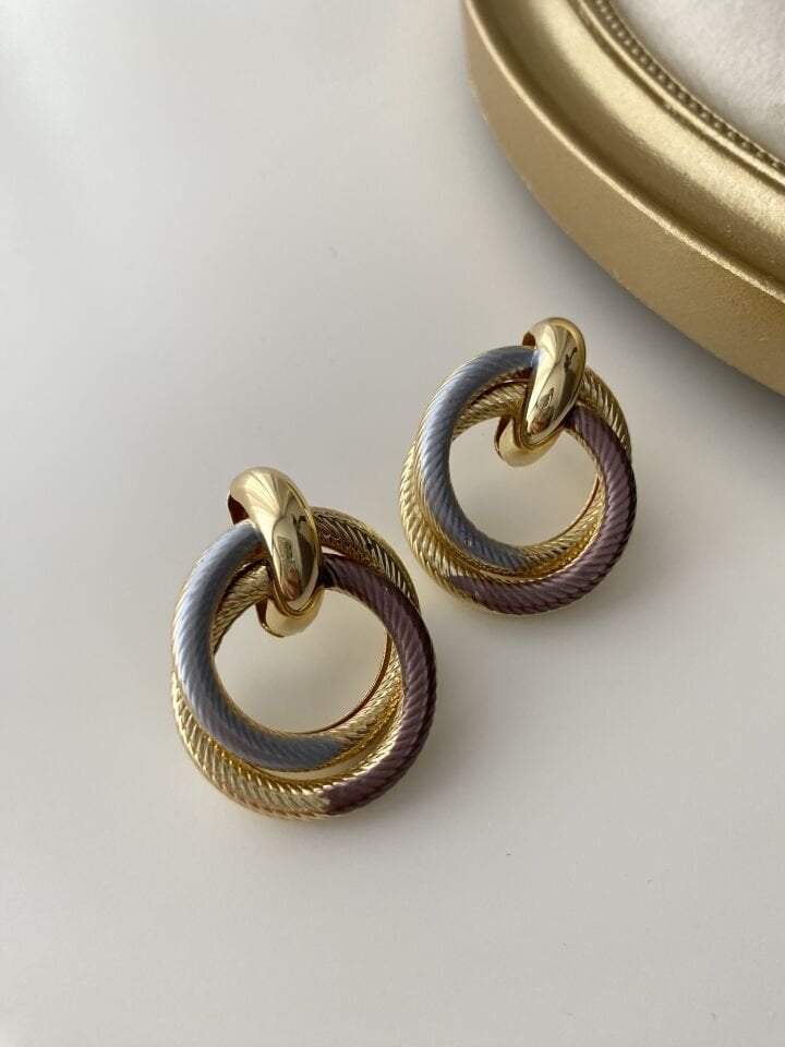 İç İçe Halkalı Soft Renkli Vintage Küpe