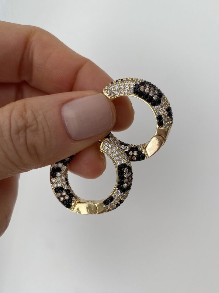 Leopar Desen Zirkon Taşlı Halka Küpe