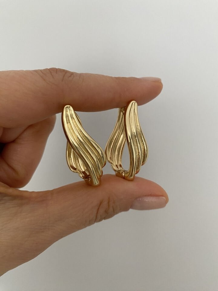 Çift Yönlü Dalga Desen Halka Küpe