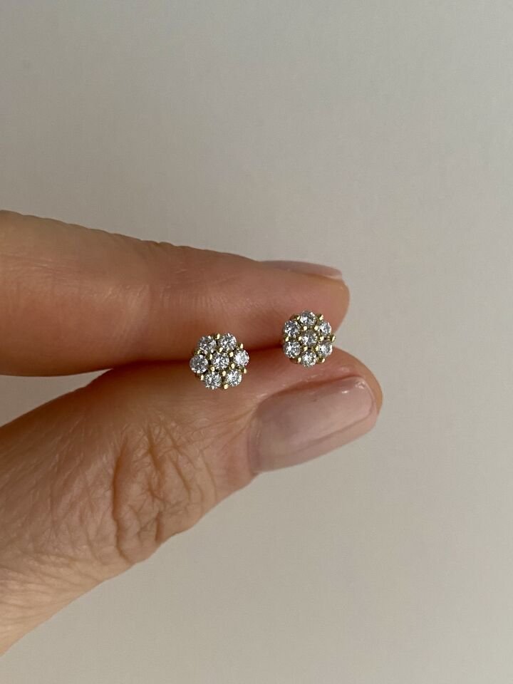 “Özel Seri” Minimal Kristal Taşlı Gold Çiçek Küpe