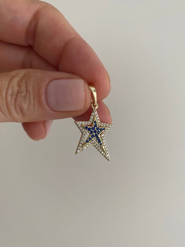 Lacivert Taşlı Yıldız Figür Kolye Ucu