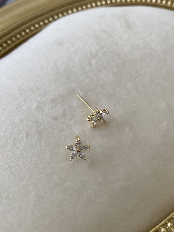 “Özel Seri” Minimal Yıldız Çiçeği Model Kristal Taşlı Küpe