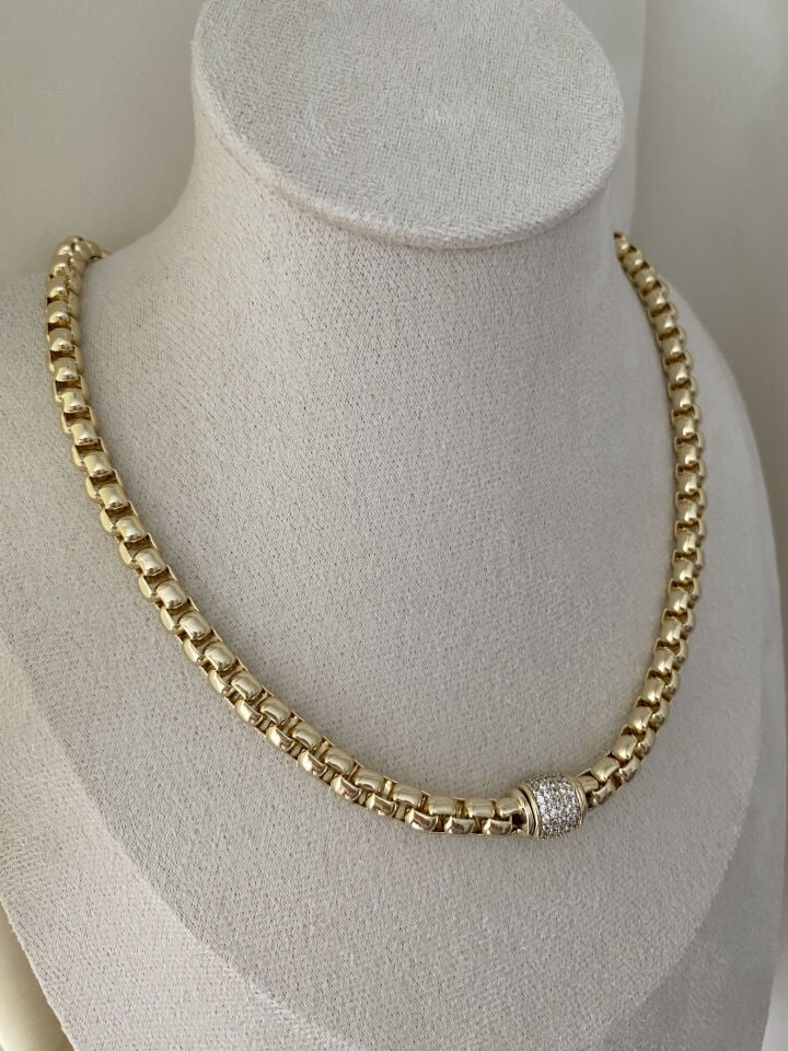 Ortası Döner Top Detaylı Arnavut Zincir Kolye(45cm)