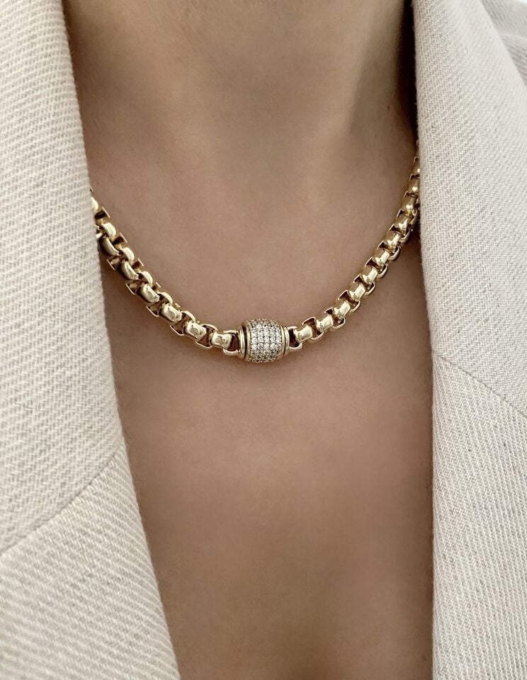 Ortası Döner Top Detaylı Arnavut Zincir Kolye(45cm)