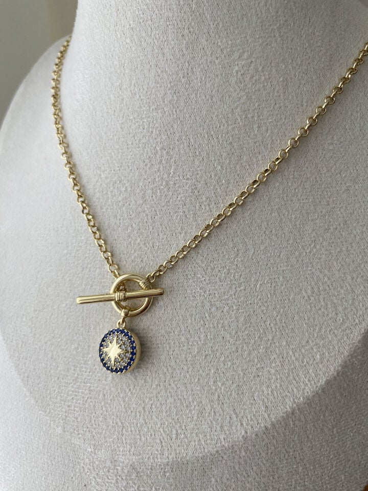 Renkli Kutup Yıldızlı Dümen Kilit Doç Zincir Kolye(47cm)