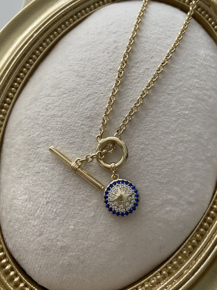 Renkli Kutup Yıldızlı Dümen Kilit Doç Zincir Kolye(47cm)