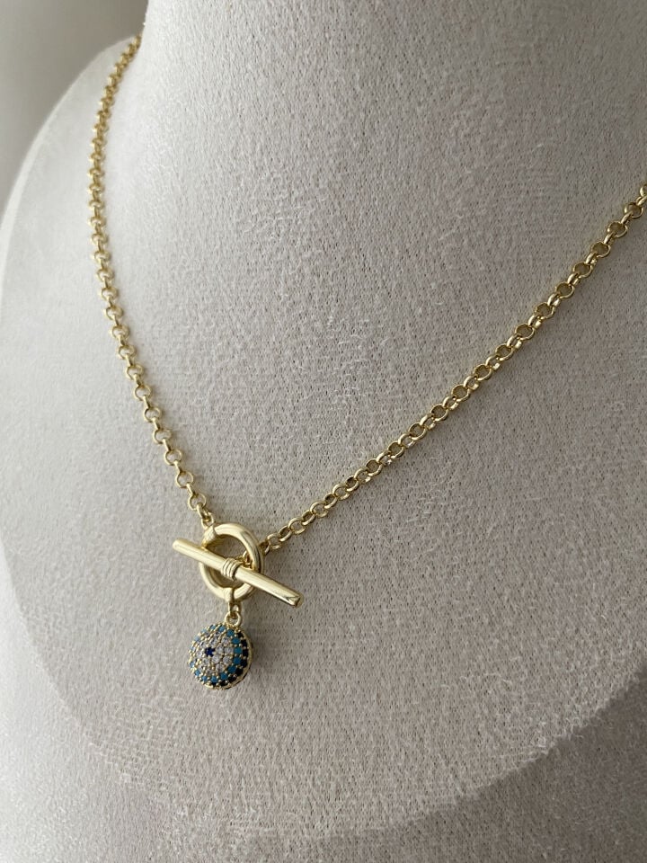 Nazar Boncuklu Dümen Kilit Doç Zincir Kolye(50cm)