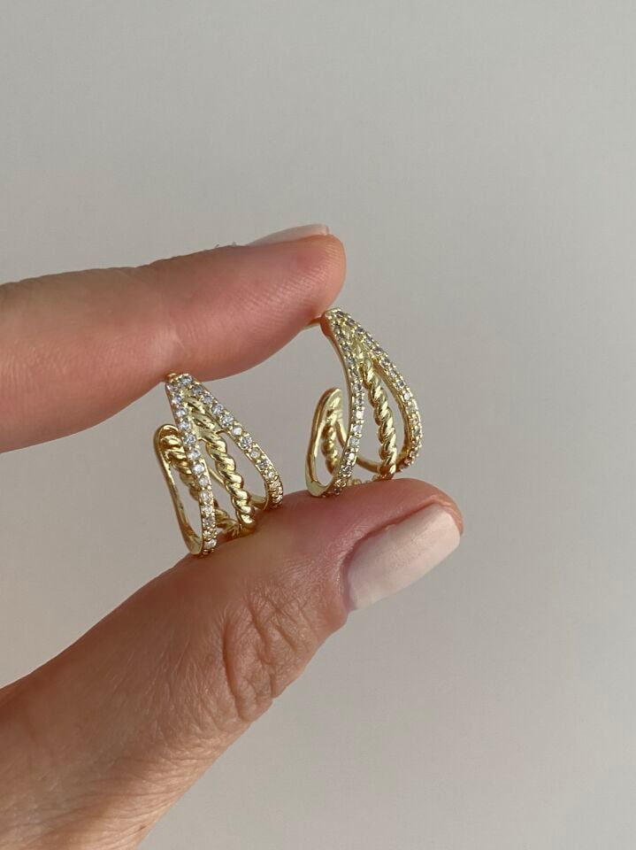 Özel Seri Burgu Desen Detaylı Taşlı Çoklu Görünümlü Küpe