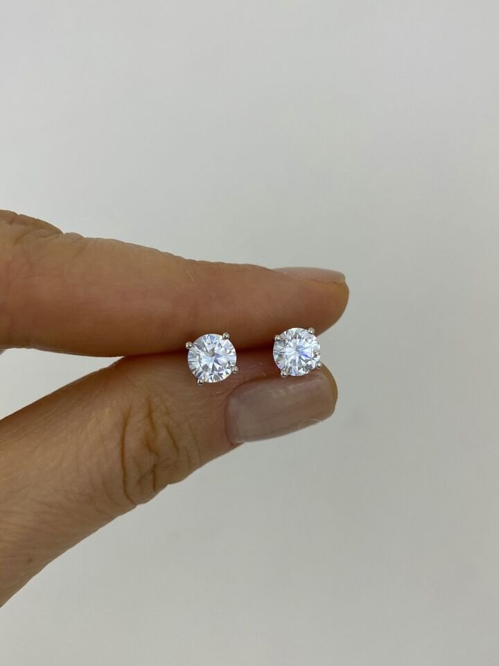 “Özel Seri” Minimal Dört Tırnaklı Tek Taş Küpe Silver (6mm)