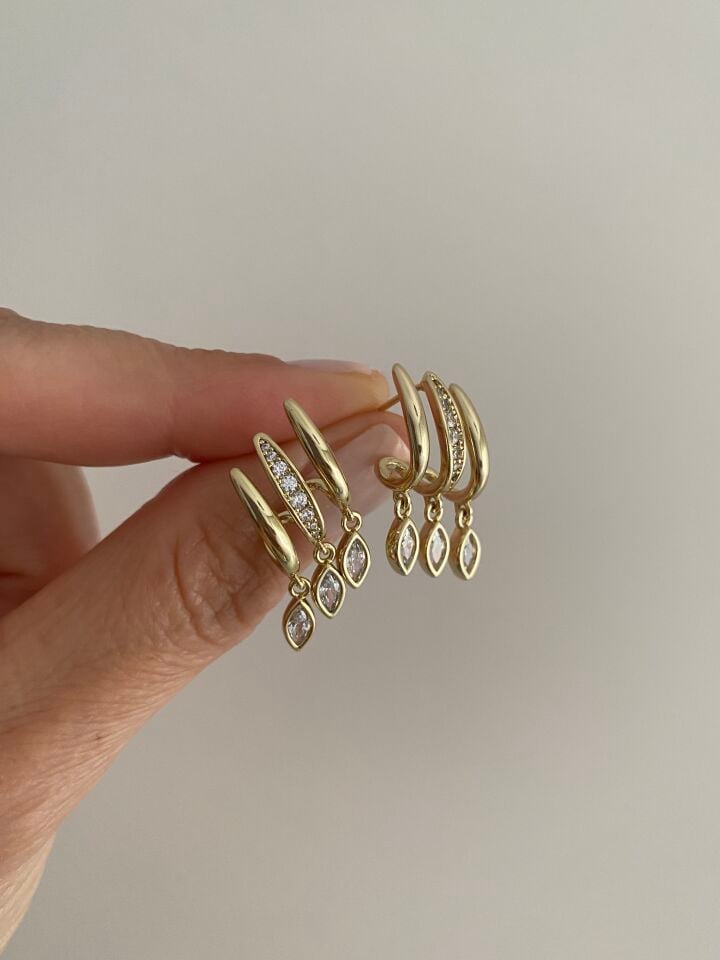 Özel Seri Sallantılı Oval Taşlı Çoklu Görünümlü Küpe