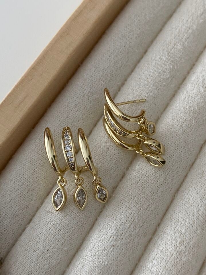 Özel Seri Sallantılı Oval Taşlı Çoklu Görünümlü Küpe