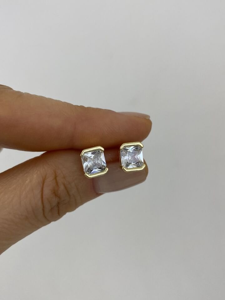 Özel Seri Minimal Gold Çerçeveli Kristal Taş Küpe