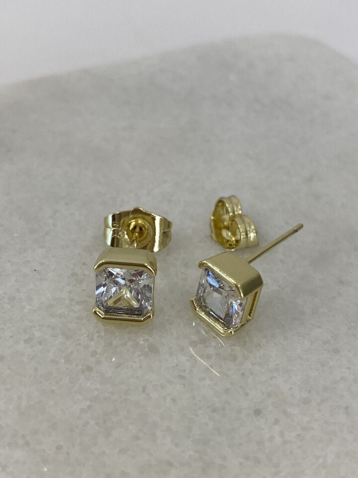 Özel Seri Minimal Gold Çerçeveli Kristal Taş Küpe